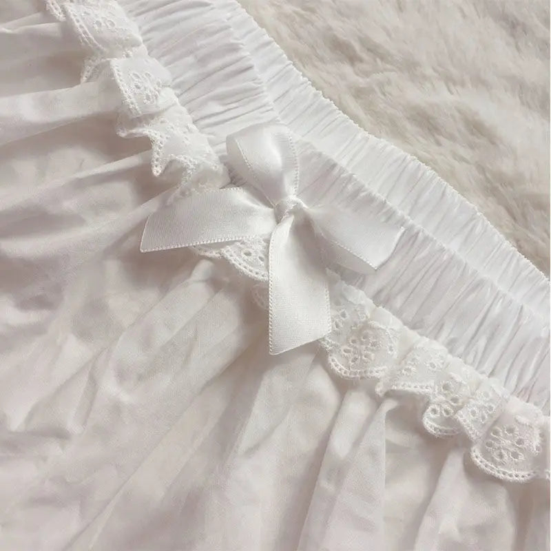 White Ruffles Knickers Women Girl Kawaii Panties Cute Lace Bowknot Lolita Safety Shorts Pants Elastic Vintage Victorian Bloomers - reetell