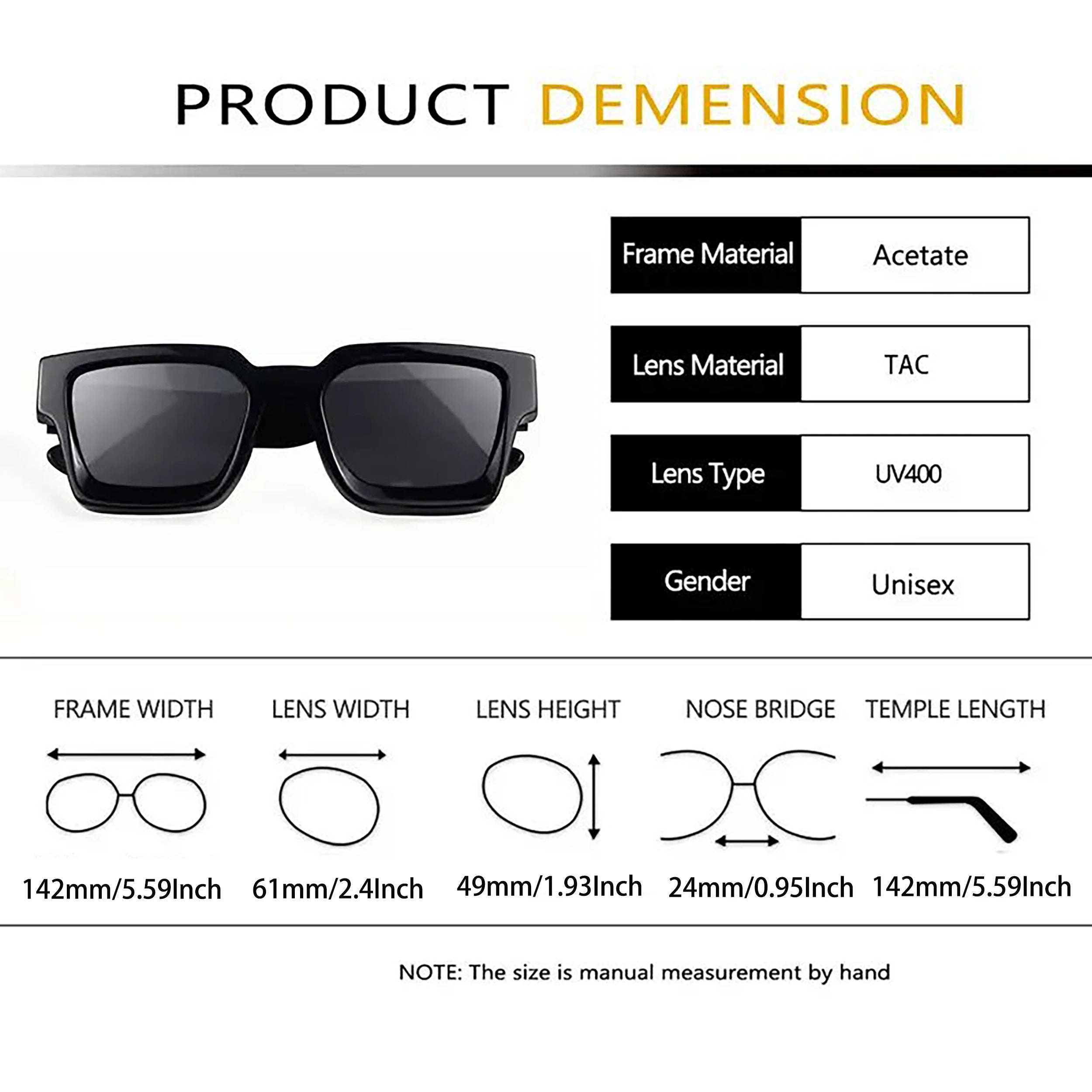 CATERSIDE Retro Acetate Sunglasses Men Polarized Square High Quality Sun Glasses Women Driving Punk Party Vintage Eyewear UV400 - reetell