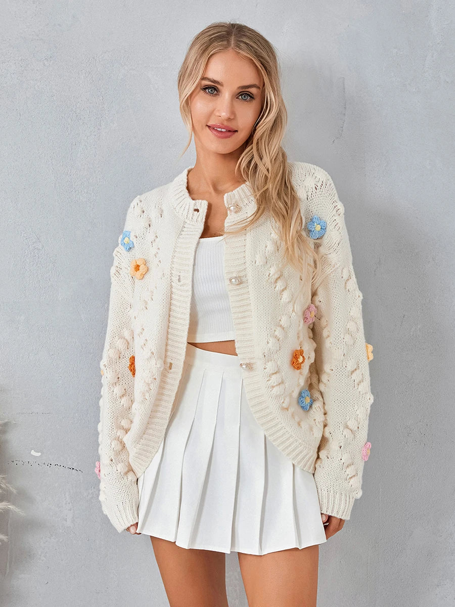 Womens Y2k Cardigan Sweaters 3D Flower Crochet Knitted Bolero Shrug Top Aesthetic Kawaii 90s Jacket Back to College - reetell