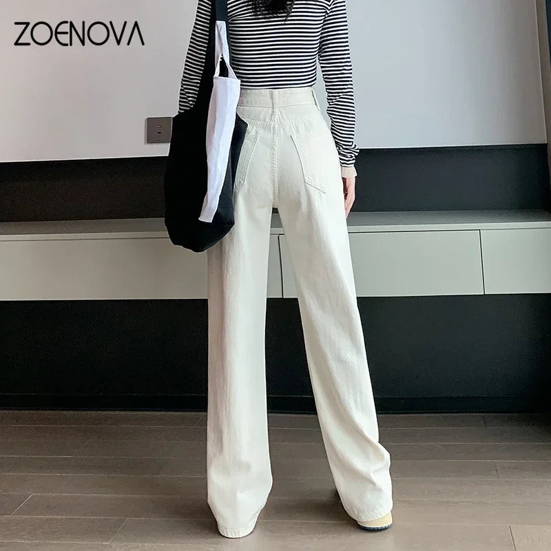 ZOENOVA High Waisted Jeans Y2K Fashion Women Clothing Blue Black Straight Leg Denim Pants Trousers Mom Jean Baggy Trousers Tall - reetell