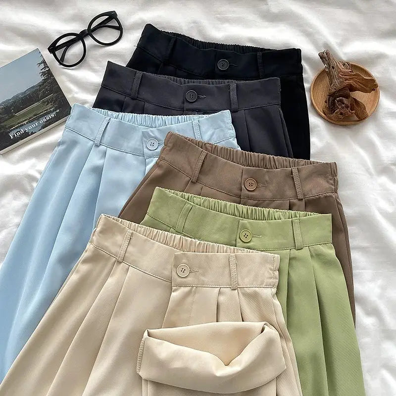 Chic High Waist Pants Women 2024 Spring Summer Casual Loose Solid Straight Trouser Office Ladies Work Nine Points Suit Pant New - reetell