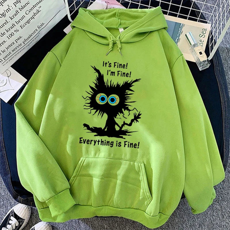 Fashion Women It'S Fine Print Hooded Sweatshirt Autumn Leisure Sports Pullover(Ship in 48 hours) - reetell