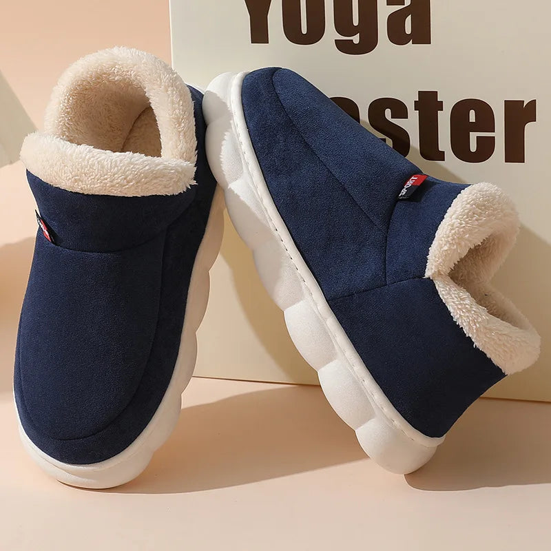 Bebealy Warm Winter Fur Men Slippers Indoor Fluffy Plush Men Shoes Outdoor Casual House Ankle Boots For Men Non-slip Soft Shoes