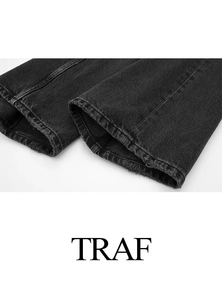 TRAF 2023 Women Fashion Denim Jeans Solid Loose Long Pants Woman With Gradient Versatile Casual Streetwear Mujer Baggy Trousers - reetell