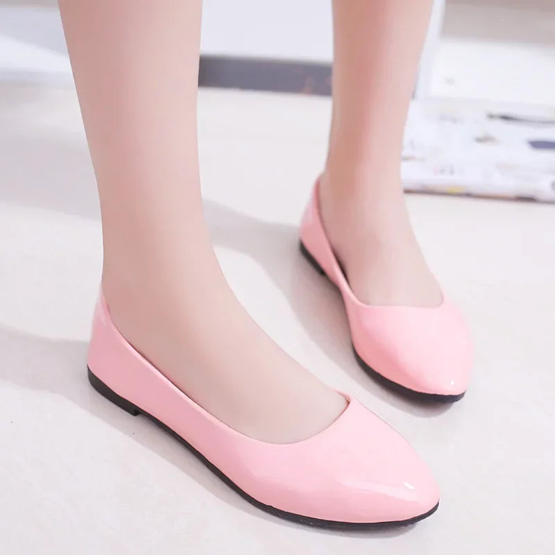 PU patent leather shoes woman single shoes shallow round tow spring autumn ballet flats shoes contracted big sizeisd34 - reetell