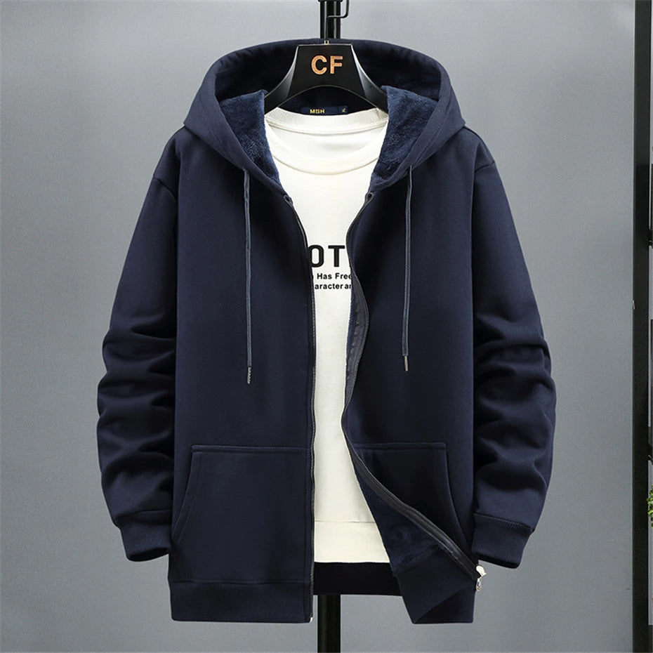 Plus Size 10XL 12XL Hoodie Men Autumn Winter Fleece Hoodies Solid Color Jacket Hoodies Big Size 12XL Blue Black Red Grey - reetell