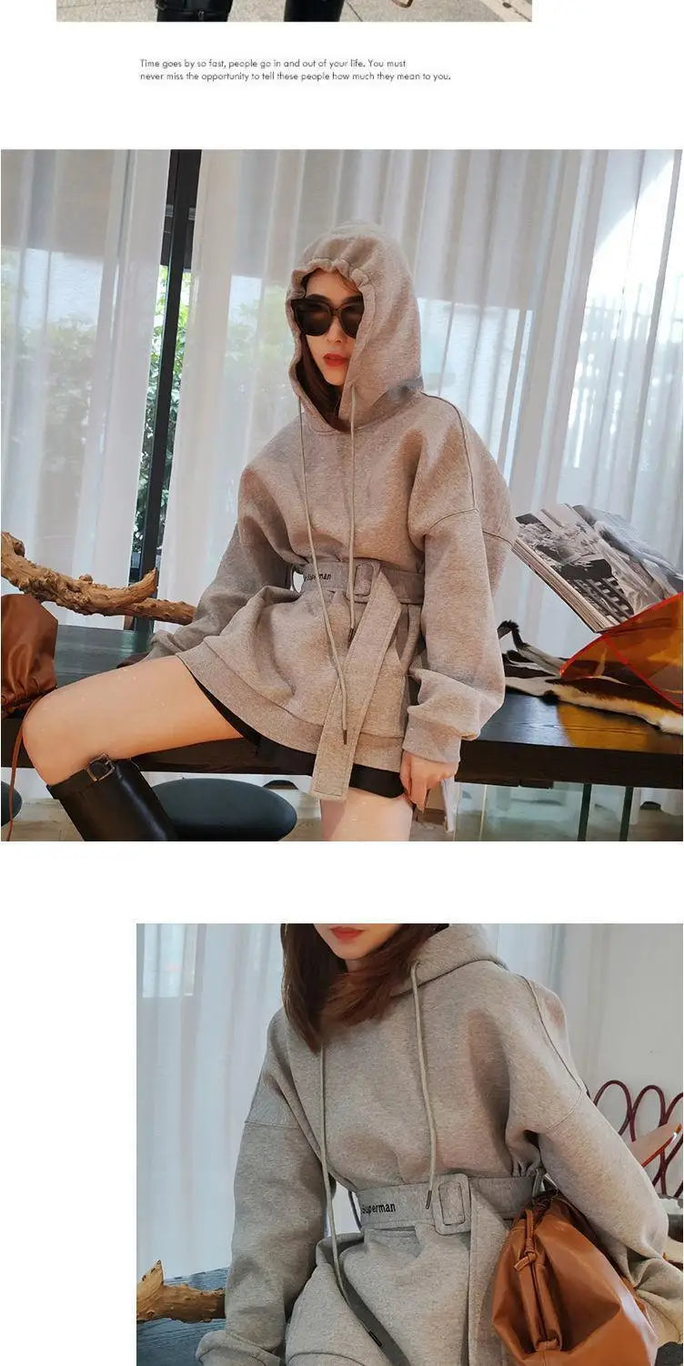 Grey Hoodies Long Loose Hooded Top Baggy Women's Sweatshirt Goth Winter Cold New in Woman Clothing Warm Designer 2000s Thick E S - reetell