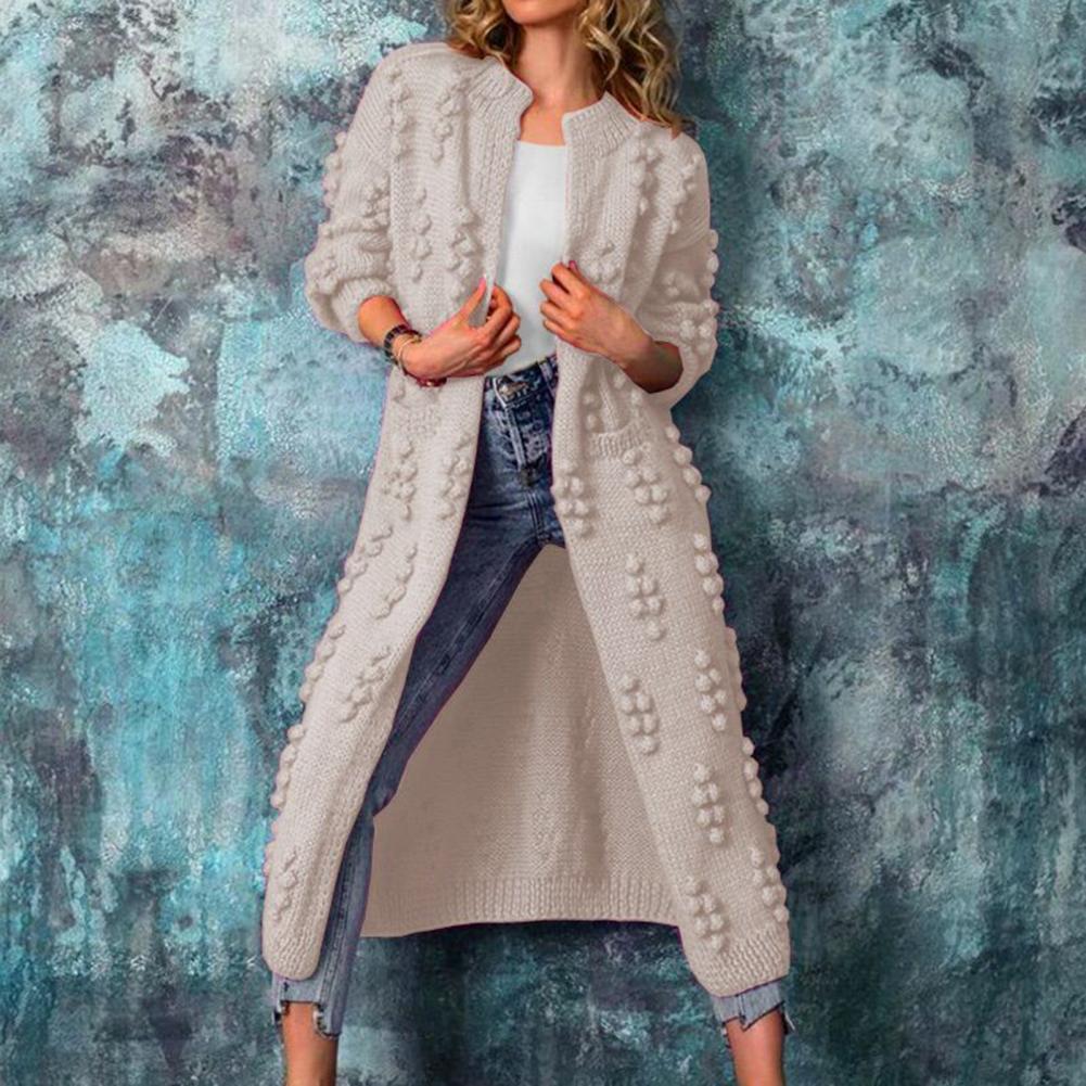 Women Solid Color Loose Thick Warm Sweater Cardigan Ladies Spring Autumn V Neck Knitted Coat Female Casual Tops - reetell