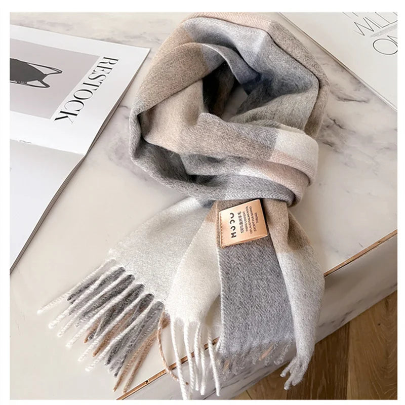 100% Wool Luxury Brands Classic England Style Women Scarf Fashion Stripe Plaid Scarves Tassel Shawls Pashmina Lady Wrap 32*180cm - reetell