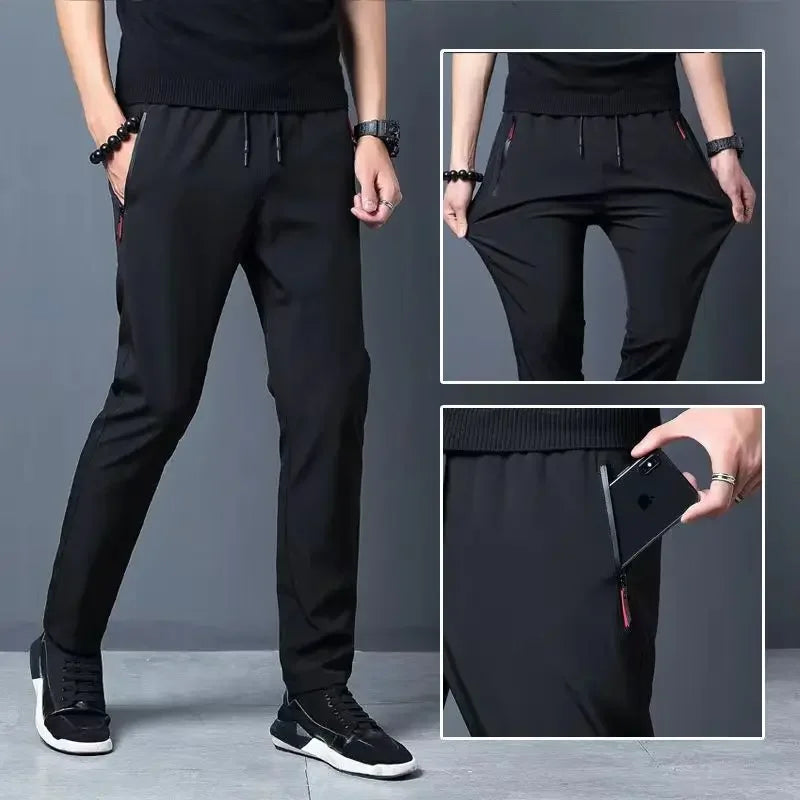 Men's Casual Pants Business Stretch Slim Fit Elastic Waist Jogger Korean Classic Blue Black Gray Male Brand Trousers - reetell