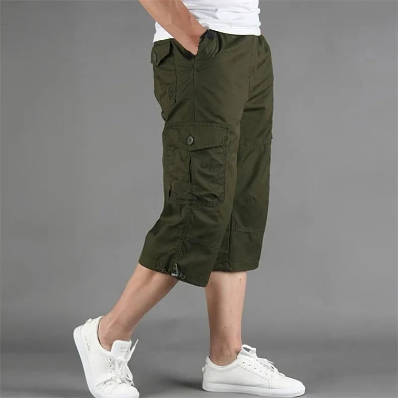 Knee Length Cargo Shorts Men's Summer Loose Casual Cotton Multi Pockets Breeches Capri Short Jogging Camouflage Tactical Shorts