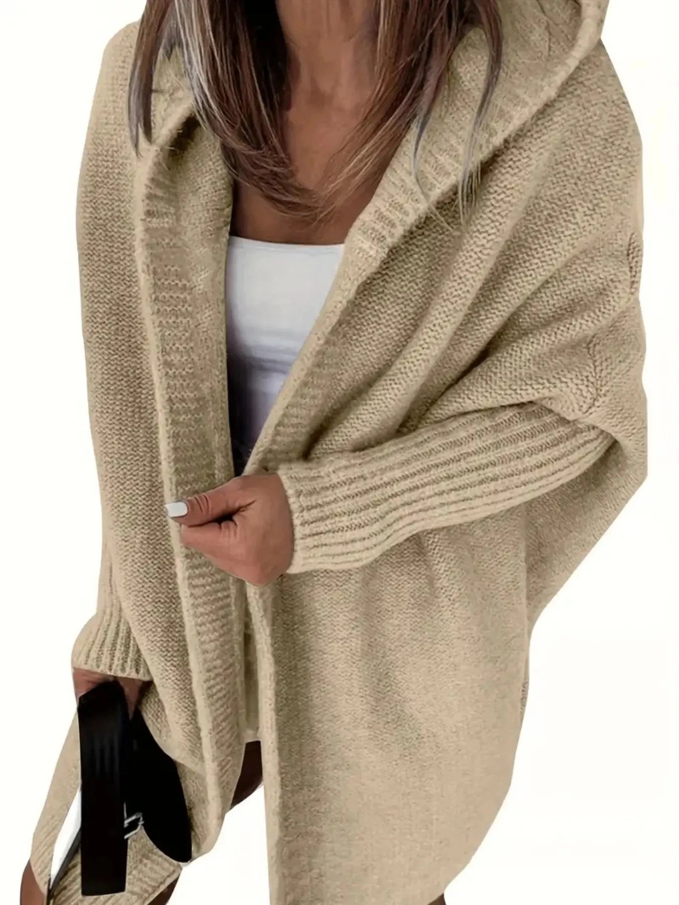 Hooded Knitted Cardigan Long Sleeve Casual Sweater For Winter & Fall Women's Clothing - reetell