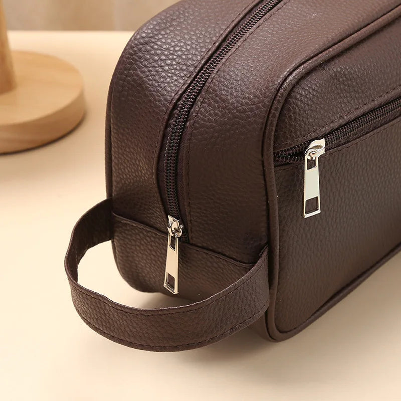 Men Waterproof Travel Toiletries Storage Bag PVC Lychee Pattern Cosmetic Bag Portable Makeup Organiser Male Zipper Handbags