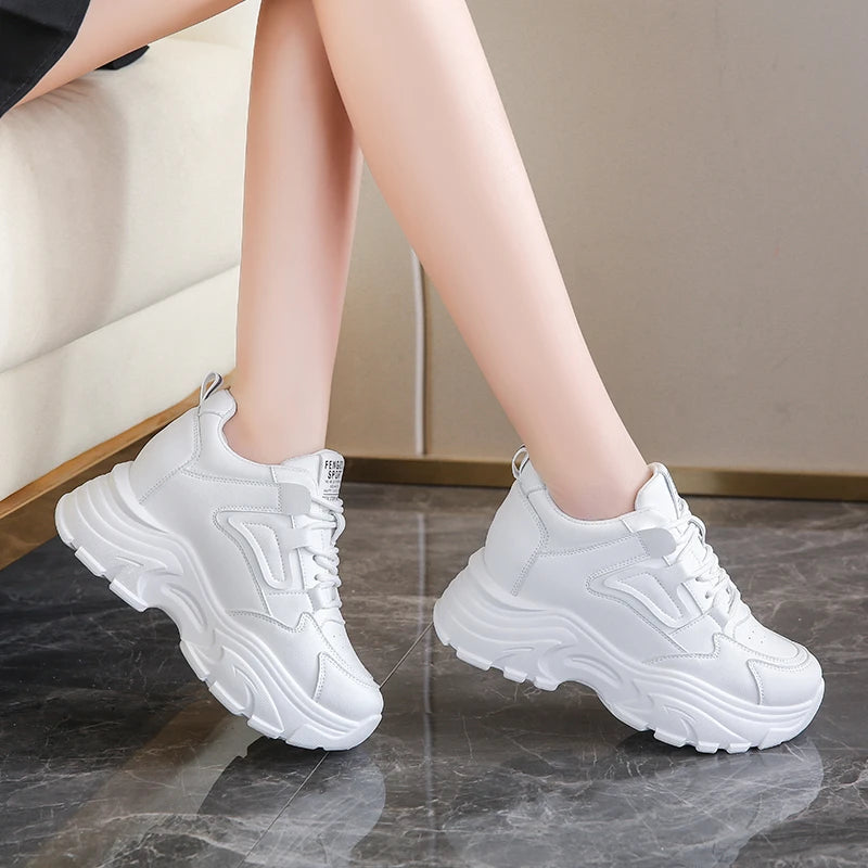 Winter Platform Sneakers for Women 2024 Spring Pu Leather Non-Slip Sports Shoes Ladies Lace-Up Thick Bottom Vulcanized Shoes