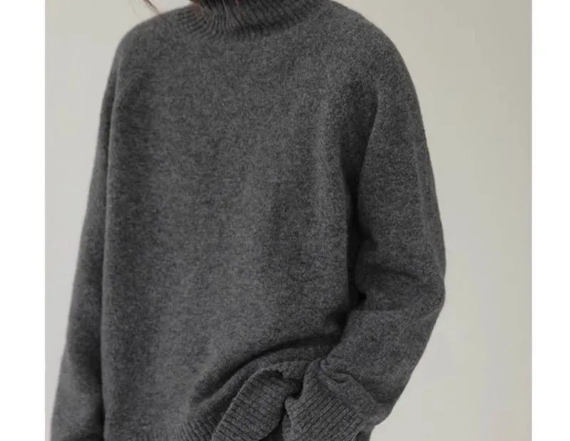 2024 Autumn and Winter New Thick Cashmere Sweater Women High Neck Pullover Sweater Warm Loose Knitted Base Sweater Jacket Tops - reetell