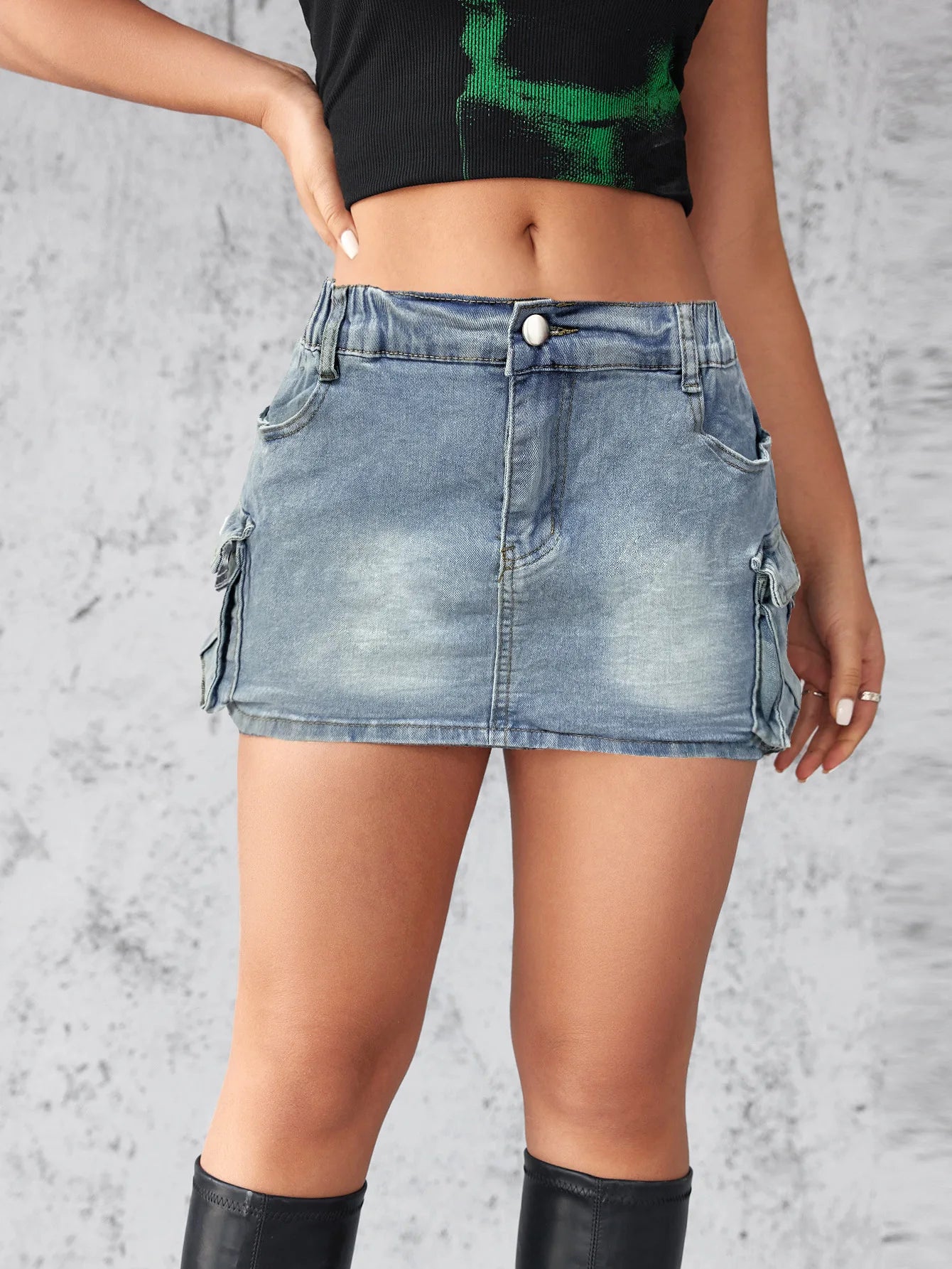 2024 European and American Summer New Denim Skirt Women's Retro Stretch Tight-fitting Cargo Pocket Hip Skirt Women - reetell