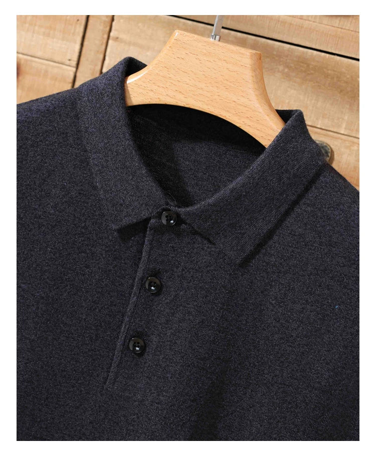 100% merino sweater summer men's lapel pullover short sleeve POLO neck sweater loose top knitted clothing plus size T-shirt