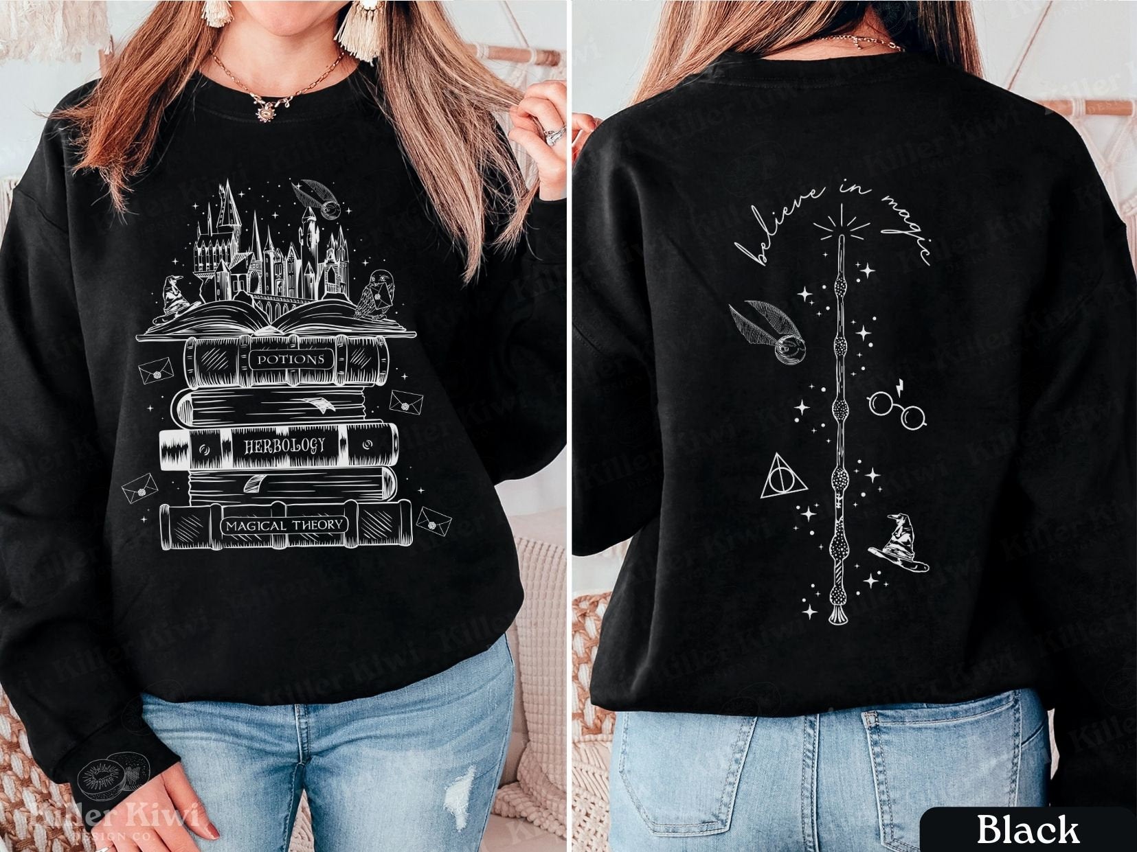 Vintage Magic Tome Castle Magic Stick Print Women Sweatshirt 2024 New Voguish Vintage Cotton Female Sweater Stylish Girl Tops - reetell