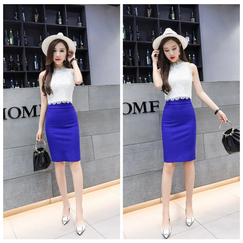 Magiray High Waist Elastic Pencil Skirt Female Bodycon Skirts Womens Summer 2020 Knee Length Back Split Ladies Office Saia C571 - reetell