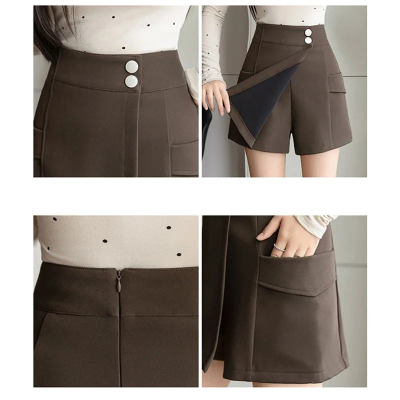 Fashion New Autumn Casual Womens Shorts Slim Black Coffee Shorts Women Spliced High Waist Short Mujer Shorts for Women B56 - reetell