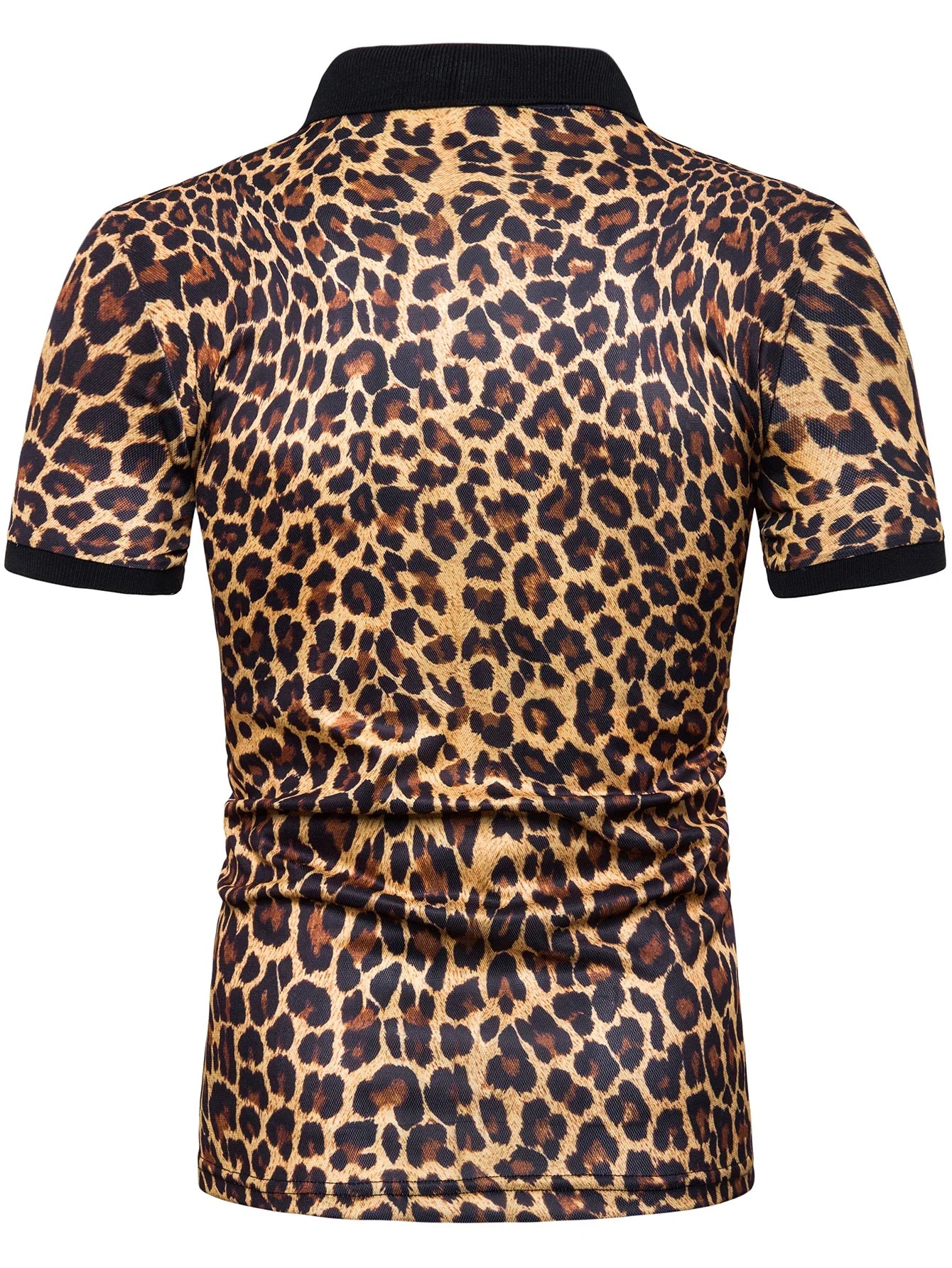 1pc New Men's Fashion T-shirt Leopard Print Short Sleeve Breathable Lapel  Men Clothing