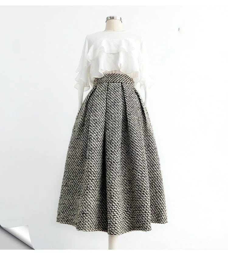 2023 New Autumn and Winter Fashion Thousand Bird Checker Half Skirt Temperament Commuter Women's High Waist Poached Skirt - reetell