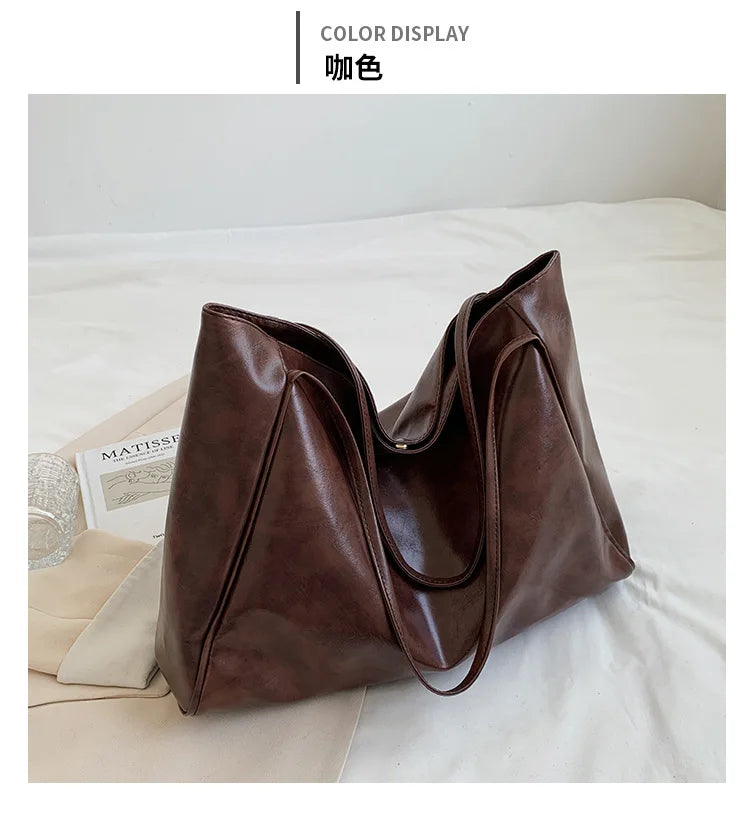 Women Tote Bag Fashion Underarm Pouch Large Capacity Soft Pu Leather Shoulder Bag Retro Crossbody Bag Casual Portable Bucket Bag