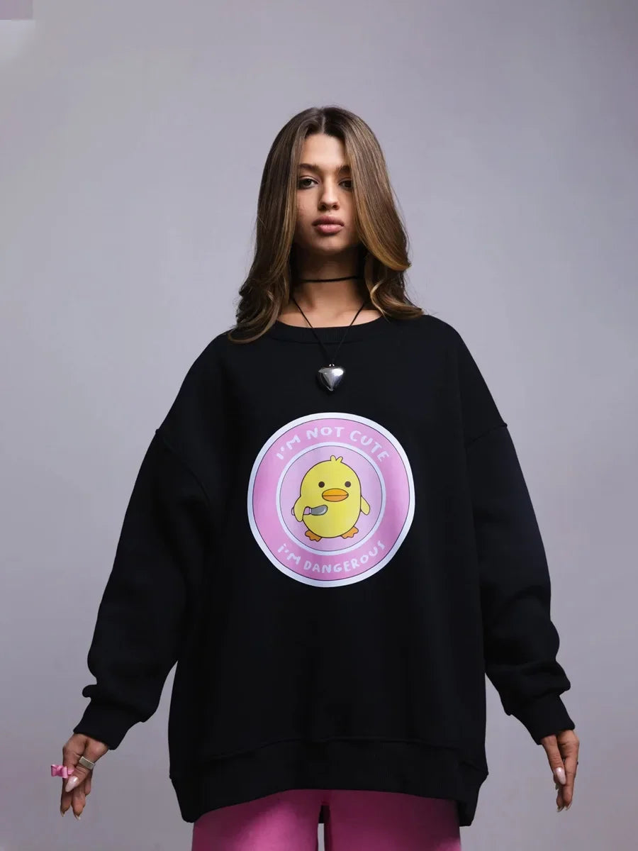 Bornladies Women's Loose Round Neck Sweatshirt Oversized Chic Printing Hoodies Casual Autumn Winter Warm Female Trendy PulloverT - reetell