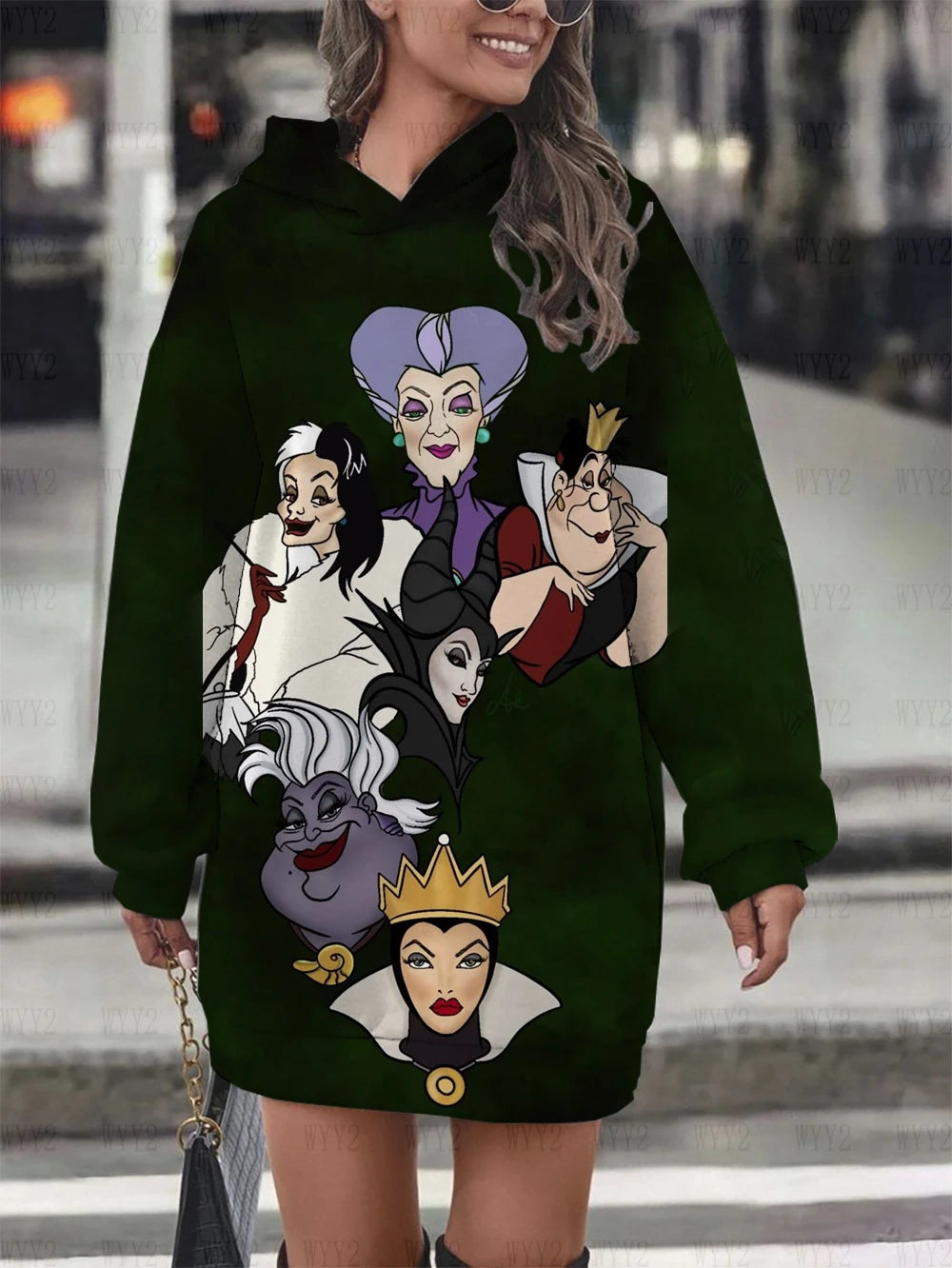 Ladies Hoodie Sweatshirt Dress Casual Cartoon Street Style Printed Round Neck Sweatshirt Dress Disney Sleeping Devil Pattern - reetell