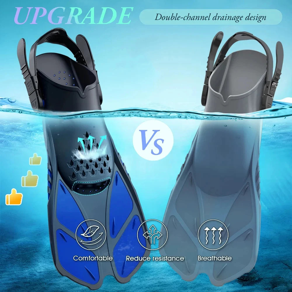 Snorkel Fins Adjustable Buckles Swimming Flippers Short Silicone Scuba Diving Shoes Open Heel Travel Size Adult Men Womens - reetell