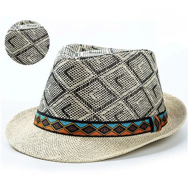 New Spring/Summer Men's Straw Knitted Hat Short Brim Trendy British Jazz  Sunscreen Beach Hat Versatile for Gentlemen