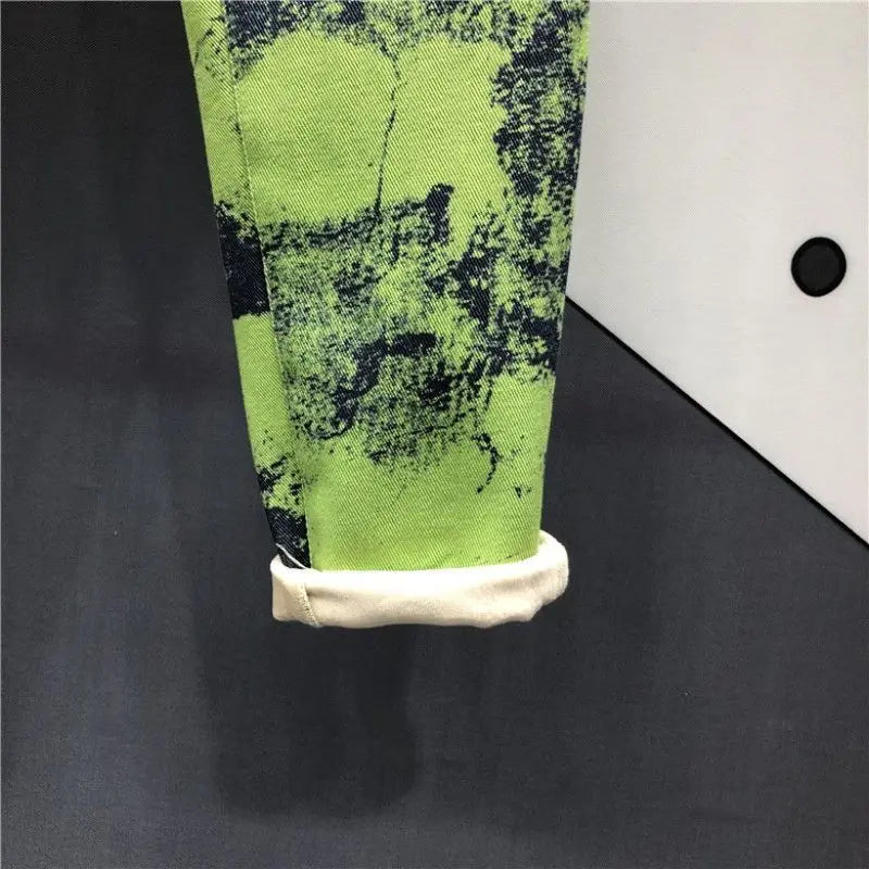 European Goods Heavy Industry Fashion Tie Dye Green Jeans Women's New Spring Summer High Waisted Loose Fit Slimming Harun Jeans - reetell