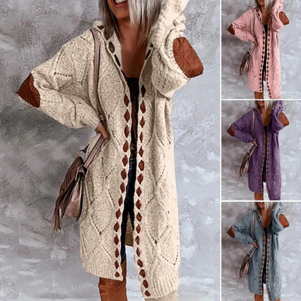 Vintage Cardigan Sweater Women Knitwear Fashion Patchwork Slim Hooded Winter Coat Ethnic Boho Long Cardigans - reetell