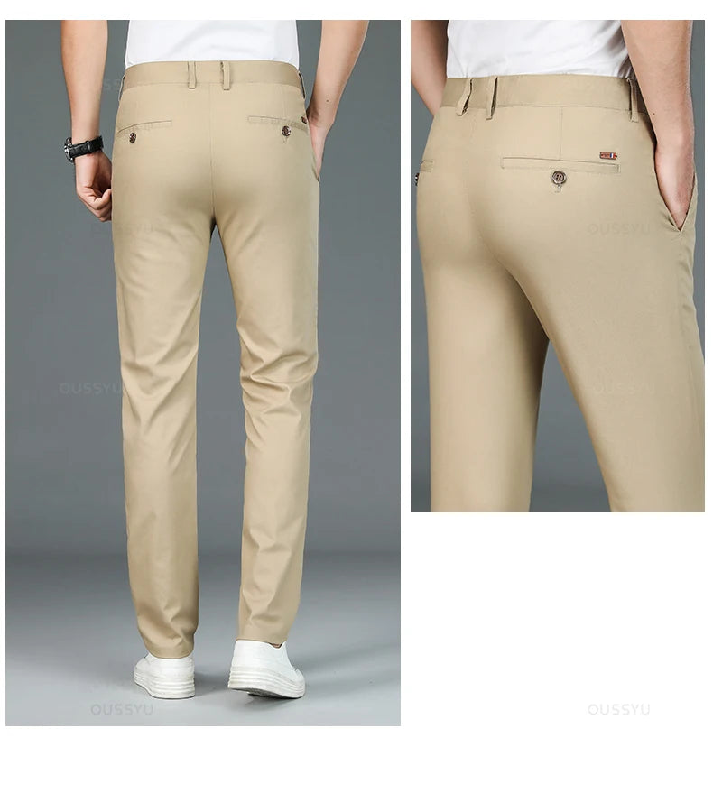 High Quality Luxury Straight Business Suit Pants Men Bamboo Fiber Designer Spring Summer Elegant Casual Long Formal Trouser Male - reetell