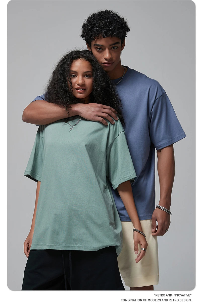 ZODF New 2024 Summer Men Basic 190gsm Cotton T-Shirts Unisex Oversized Comfortable O-Neck T Shirt Brand Tops HY0756