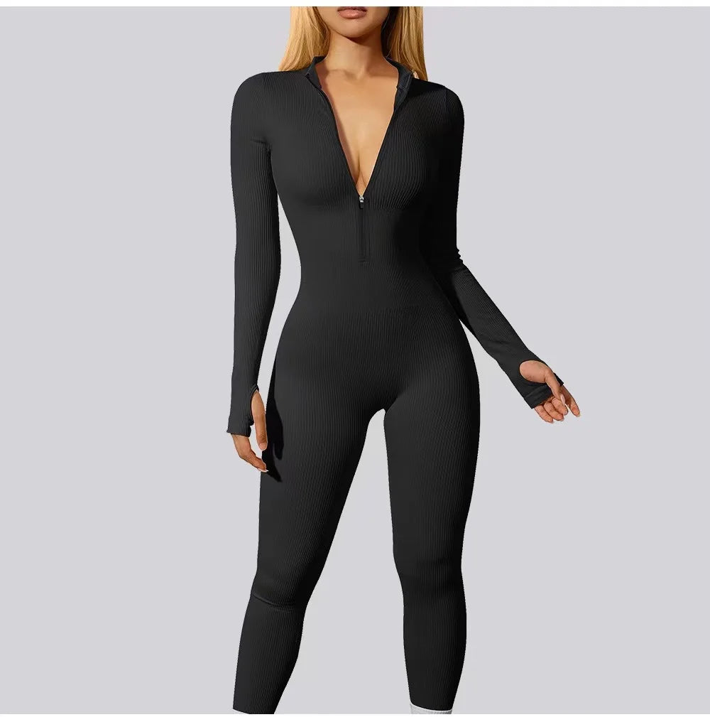 2024 New Fitness Outfit Female Casual Sport Workout Zipper Jumpsuit Women Romper Long Sleeves Skinny Activity Wear Overalls Tops