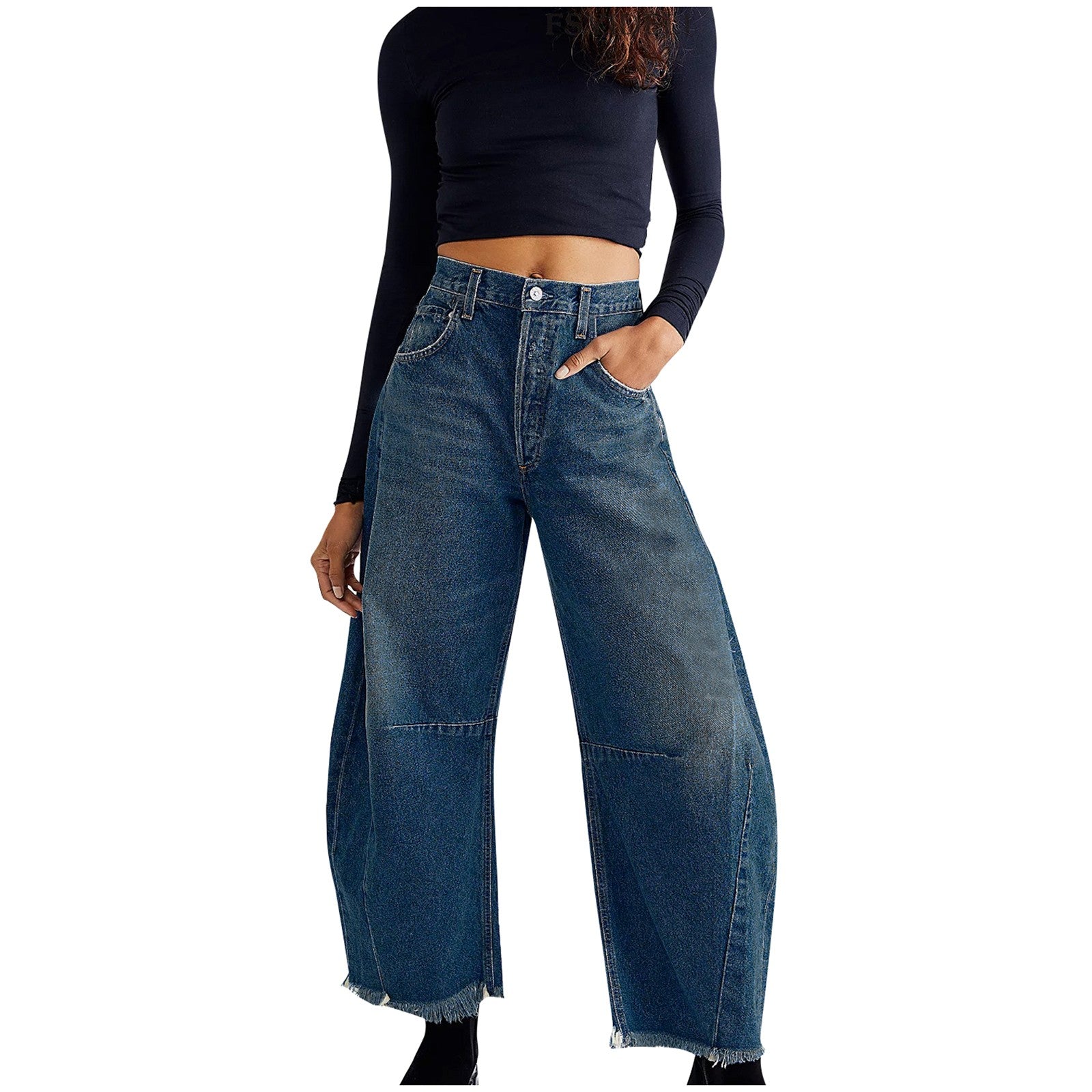 Women Casual Baggy Mid Waist Jeans Wide Leg Loose Boyfriend Denim Pants Straight Leg Cropped Barrel Jeans Y2k Clothes - reetell