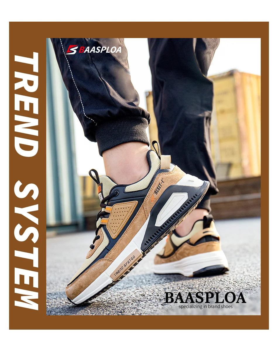 Baasploa Men Casual Waterproof Running Shoes Fashion Leather Skateboard Shoes Non-slip Wear-resistant Male Sport Shoes New - reetell