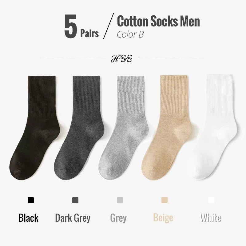 HSS 95% Combed Cotton Socks Men Business Dress Long Socks Casual Solid Color Spring Summer Black White Sock For Male Comfortable