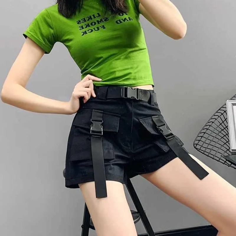 Boxer Women's Cargo Shorts with Pockets Female Short Pants Wide High Waist Korean Style Aesthetic Design Harajuku Fashion Cheap - reetell