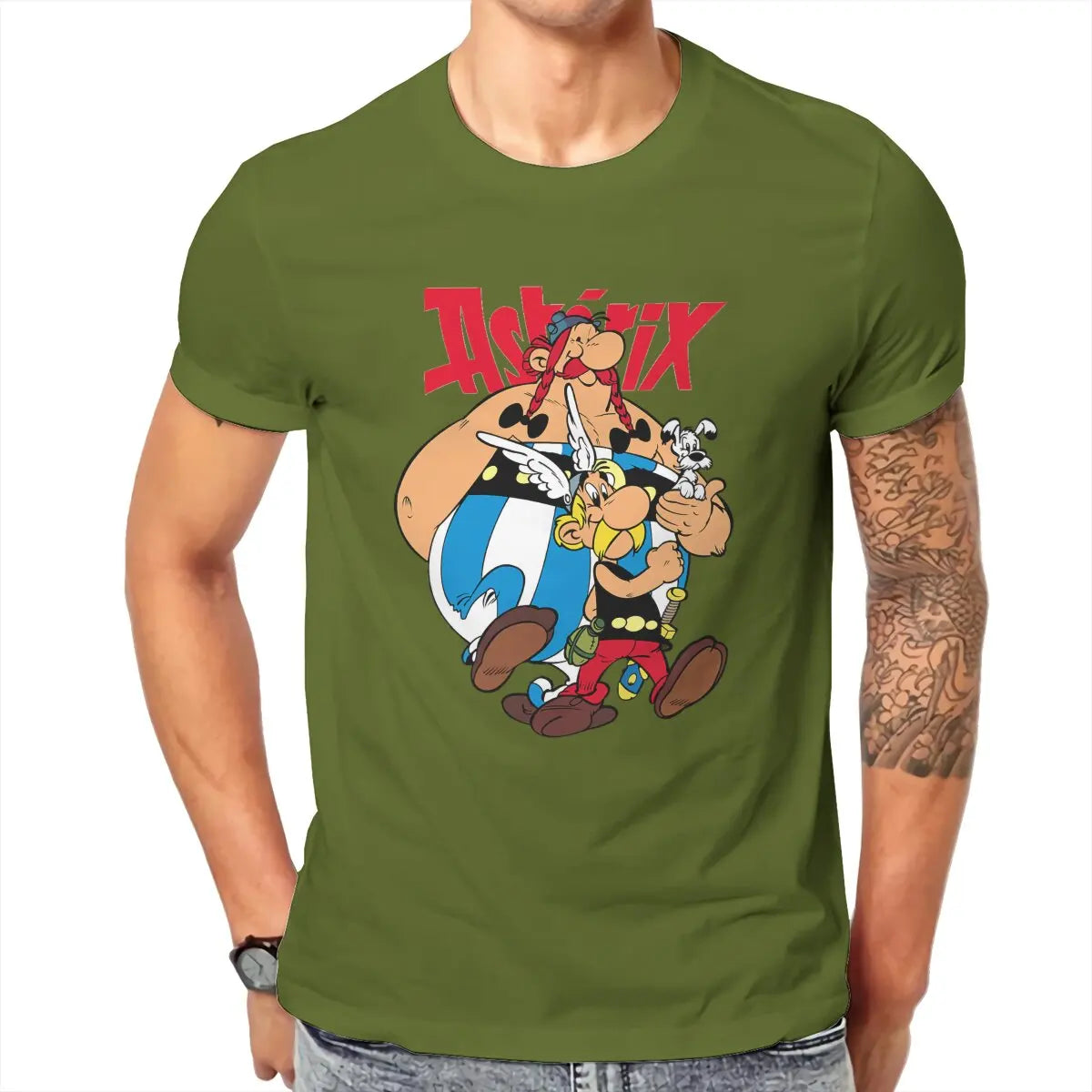 Asterix Obelix T-Shirts Men Cute Cartoon Funny Cotton Tees Crewneck Short Sleeve T Shirts Printed Clothes - reetell