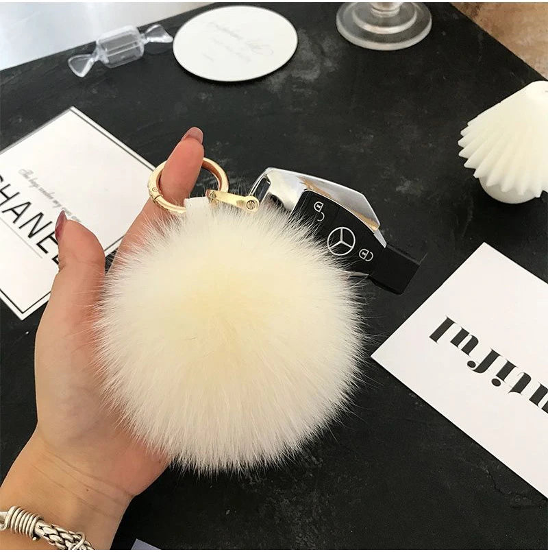 2024 Fluffy Real Fox Fur Ball Poms Keychain For Women Luxury Pompom Keyring Accessories Bag Decoration Emo Trinket Jewelry Gifts