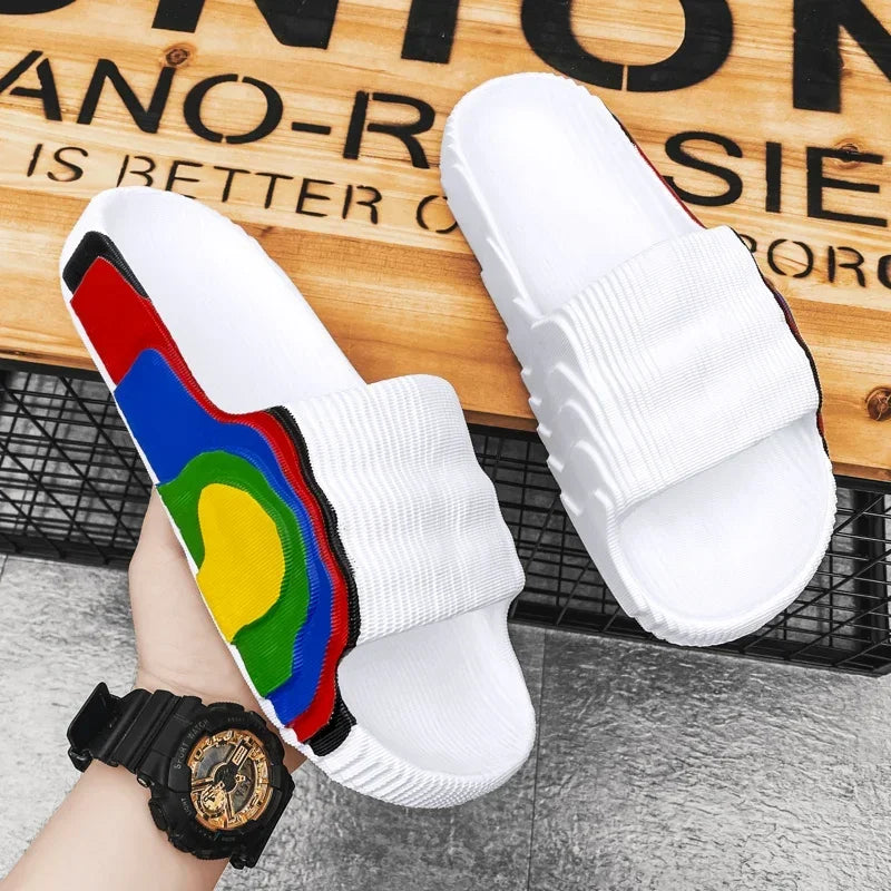 Summer Slippers Mens EVA Leisure Couples Non-slip Beach Indoor Bathroom Flats Ourdoor Slides Graffiti Thick Sole Creative Casual