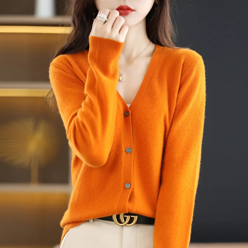 Women's Sweater 2024 Spring Autumn Cardigans V-neck Single Breasted Short Slim Lady Knitwear Tops Solid Korean Fashion Cardigan - reetell