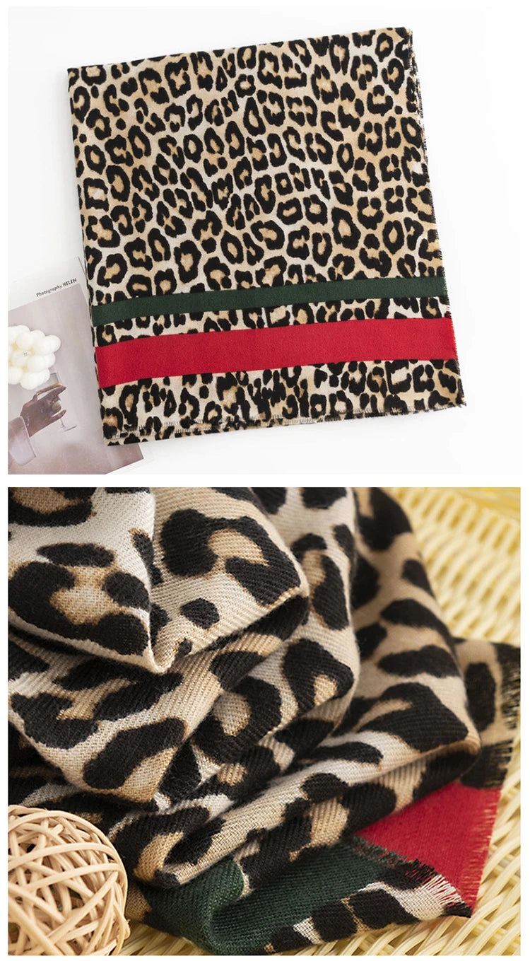 Fashion 2023 Knitted Imitation Cashmere Women Scarf Headscarf Winter Lady Retro Leopard Printed Scarve Pashmina Mujer Wrap Shawl - reetell