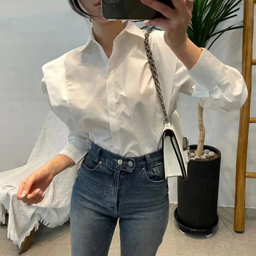 Women's Shirt Autumn 2023 New Chic Long-Sleeve Loose Blouses Street Elegant Tops Shirt OL office women blouses and tops shirts - reetell