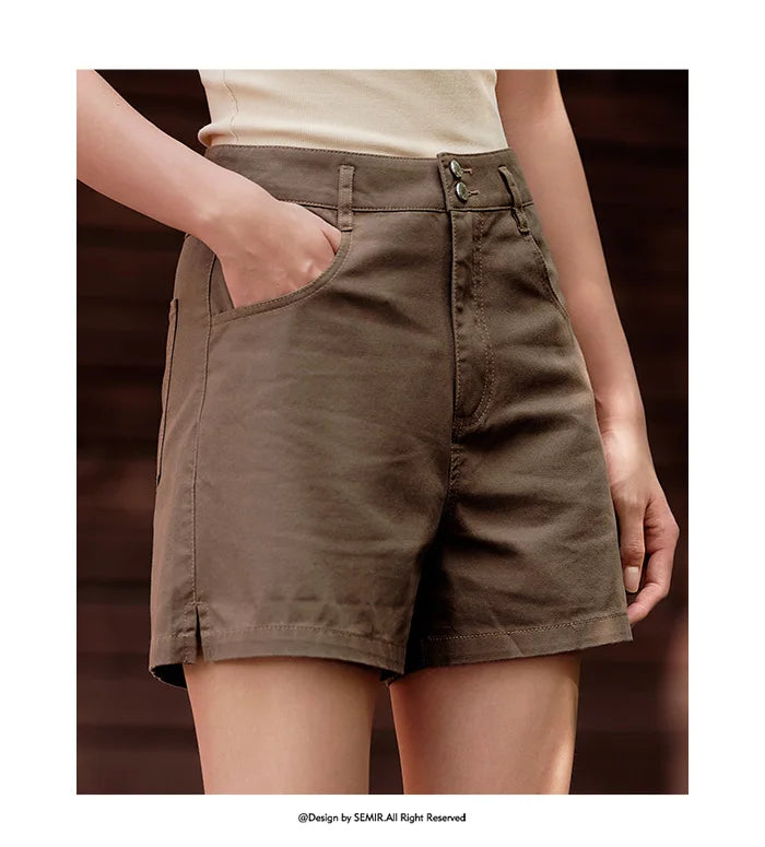 Semir Casual Trousers Women High Waisted Open Show Leg Length 2024 New Summer Ins Tide Simple Basic Shorts Versatile - reetell