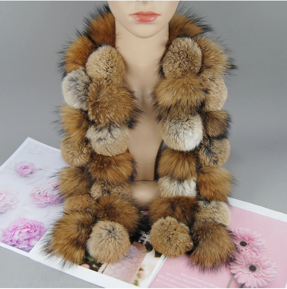 Luxury Brand Women Winter Natural Real Raccoon Fur Scarf Fashion Lady Warm Genuine Fox Fur Neckerchief Real Fox Fur Ring Scarves - reetell