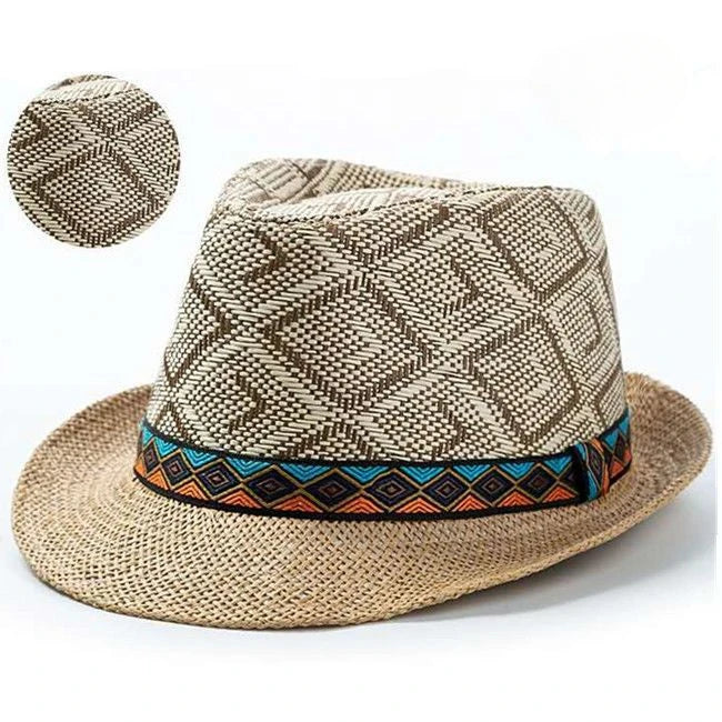 New Spring/Summer Men's Straw Knitted Hat Short Brim Trendy British Jazz  Sunscreen Beach Hat Versatile for Gentlemen