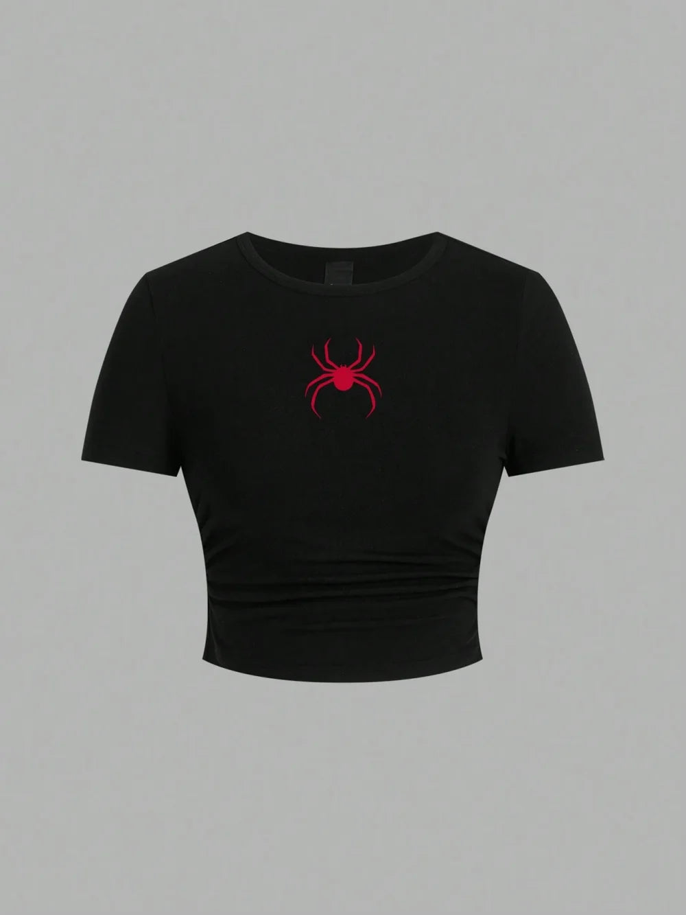 Simple Red Spider Printing Crop Tops Summer Street Fashion Women's Slim-fit T-Shirt Comfortable Soft High Elastic Female Clothes - reetell